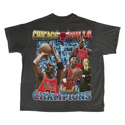 T-Shirt Chicago Bulls / Double Imprimé - Noir Vintage Délavé