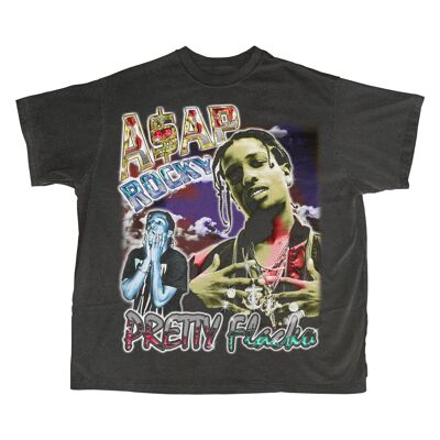 T-Shirt Asap Rocky / Doppia Stampa - Nero Vintage