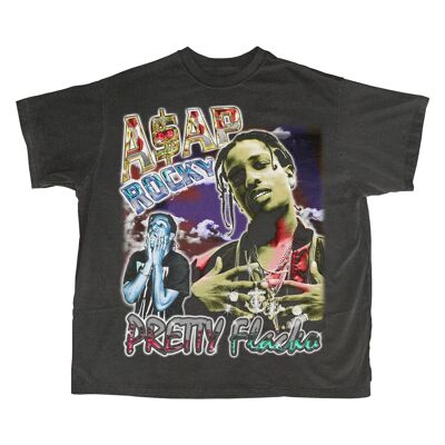 T-Shirt Asap Rocky / Double Imprimé - Noir Vintage