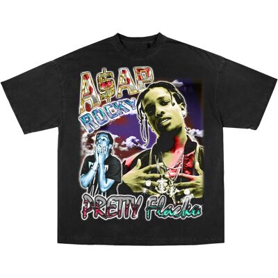 Camiseta Asap Rocky / Estampado doble - Camiseta extragrande de lujo