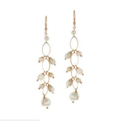 Christina - White Pearl & Gold Metal - Drop Earrings