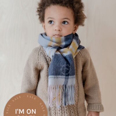Lambswool Kids Scarf in Multi Check Dusky Pink & Navy