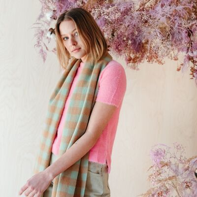 Lambswool Oversized Scarf in Pistachio Gingham