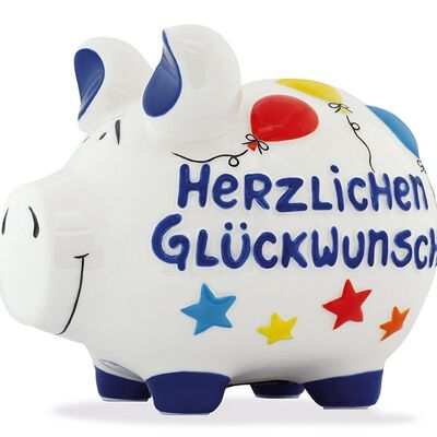 Spardose KCG Mittelschwein, Herzlichen Glückwunsch Mittel, aus Keramik, Art. 101578 (B/H/T) 17x15x15 cm