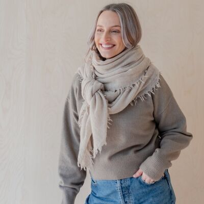 Lightweight Brushed Cashmere Scarf In Oatmeal Melange