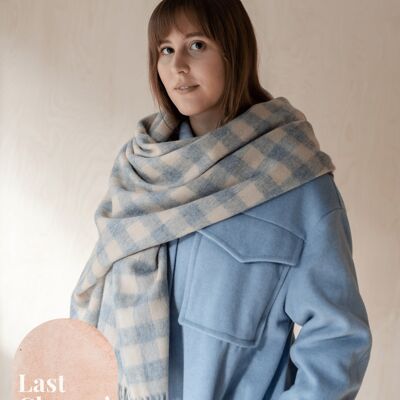 Lambswool Blanket Scarf in Grey & Sand Gingham