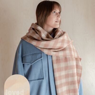 Lambswool Blanket Scarf in Blush & Sand Gingham