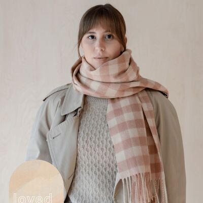 Lambswool Oversized Scarf in Blush & Sand Gingham
