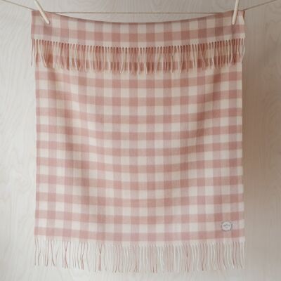 Super Soft Lambswool Baby Blanket in Blush & Sand Gingham