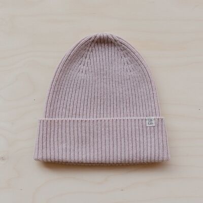 Cashmere & Merino Kids Beanie in Blush - Small