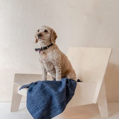 Recycled Wool Small Pet Blanket in Navy Herringbone