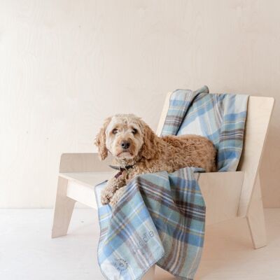 Recycled Wool Large Pet Blanket in Stewart Muted Blue Tartan