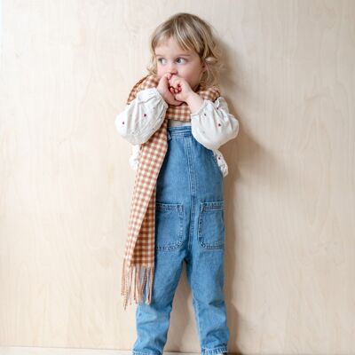 Lambswool Kids Scarf in Cinnamon Gingham