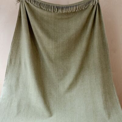 Recycled Wool King Size Blanket in Olive Herringbone