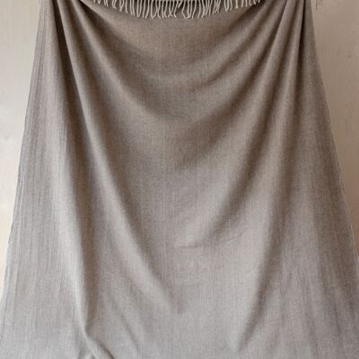 Recycled Wool King Size Blanket in Natural Herringbone