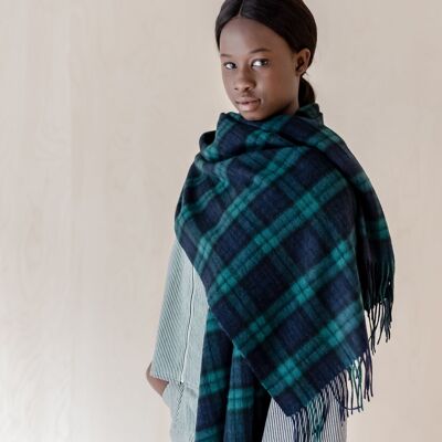 Cashmere Blanket Scarf in Black Watch Tartan