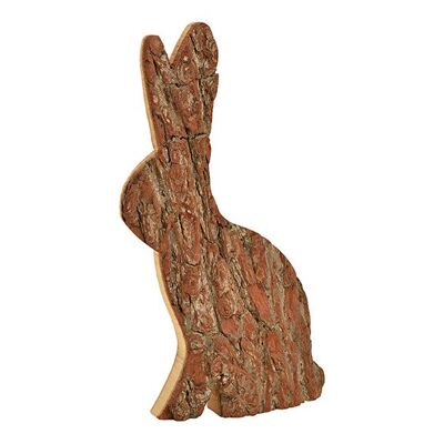Hase aus Holz mit Rinde Braun (B/H/T) 21x36x6cm