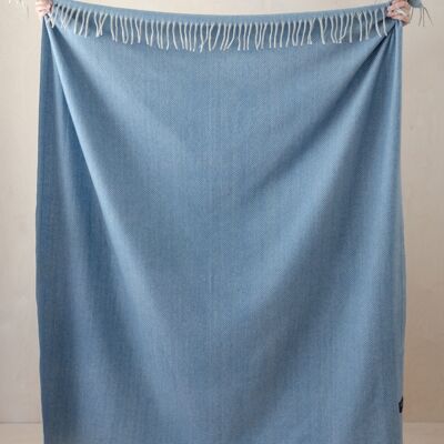 Recycled Wool Blanket in Sky Blue Herringbone