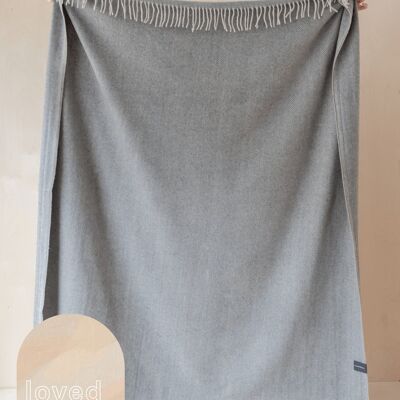 Recycled Wool Blanket in Charcoal Herringbone