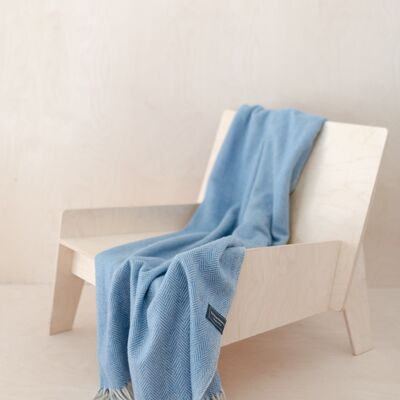 Recycled Wool Knee Blanket in Sky Blue Herringbone