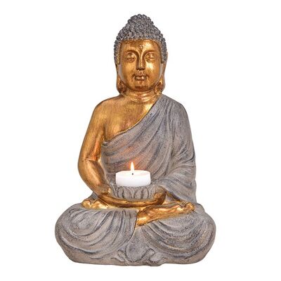 Buddha Kerzenhalter aus Poly Braun, gold (B/H/T) 28x41x22cm
