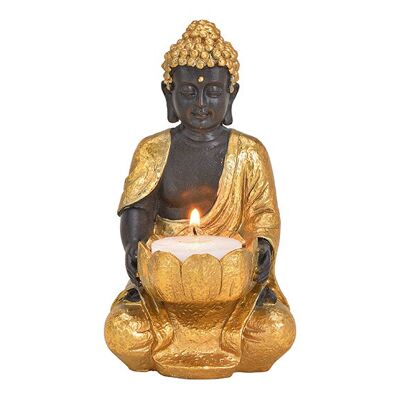 Teelichthalter Buddha aus Poly Gold, schwarz (B/H/T) 9x14x9cm