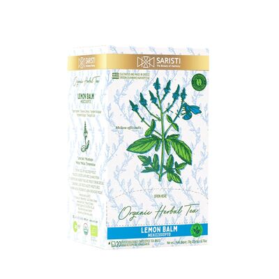 SARISTI LEMON BALM  Organic Herbal Tea , Box 20 Single Wrapped tea bags