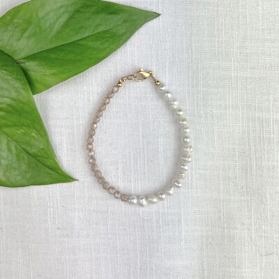 Sfaccettatura beige e perle - Bracciale