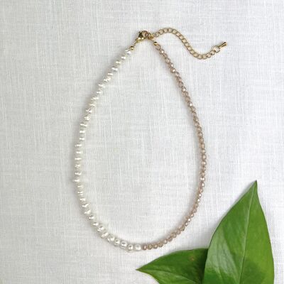 Beige facet & pearls - Necklace
