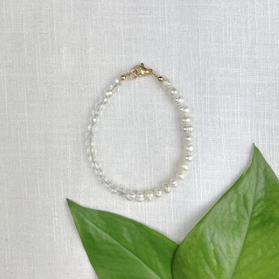 Bracciale sfaccettato bianco e perle