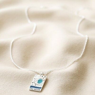 Enamel The Moon Tarot Card Necklace in Silver