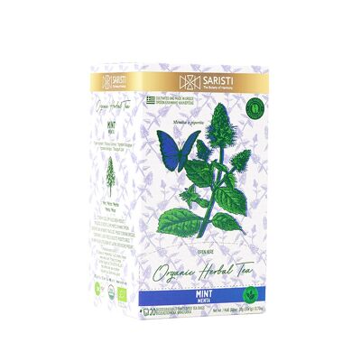 SARISTI MINT Organic Herbal Tea , Box 20 Single Wrapped tea bags