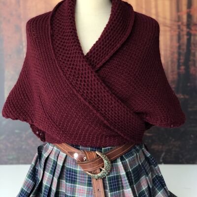 Mantón Outlander granate hecho a mano inspirado en el de Claire - Cottagecore