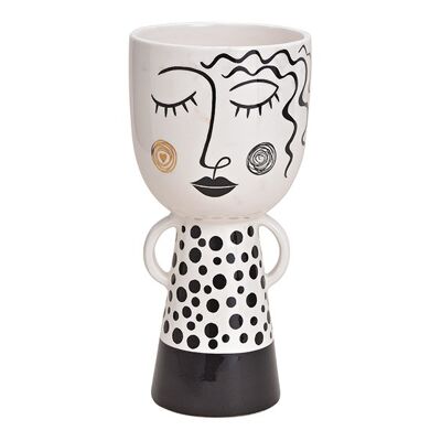 Vase Frau aus Keramik Schwarz, weiß (B/H/T) 14x29x14cm
