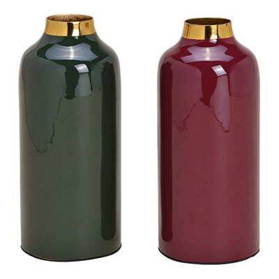 Vase aus Metall Bordeaux, grün 2-fach, (B/H/T) 8x21x8cm