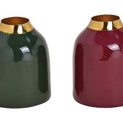 Vase aus Metall Bordeaux 2-fach, (B/H/T) 8x11x8cm