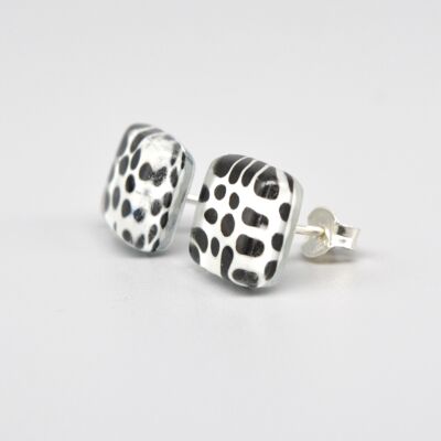 Black Polka Dot Recycled Glass & 925 Sterling Silver Stud Earrings