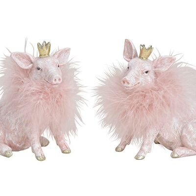 Schwein mit Glitzer aus Poly, Feder Pink/Rosa 2-fach, (B/H/T) 6x12x13cm