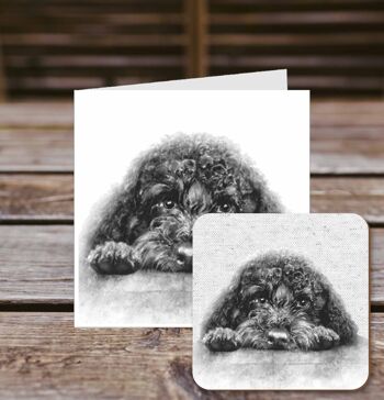 Carte de vœux sous-verre, Arnie, Cavapoo/Cockapoo, carte de vœux 100 % recyclée avec sous-verre brillant de qualité. 2