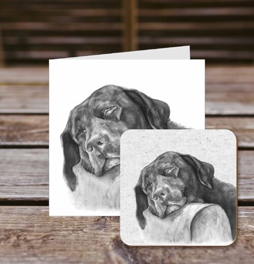 Coaster greetings card, Bailey, Labrador, 100% Recycled greetings card with quality gloss drinks coaster.