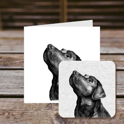 Coaster greetings card, Bobby, Labrador, 100% Recycled greetings card with quality gloss drinks coaster.