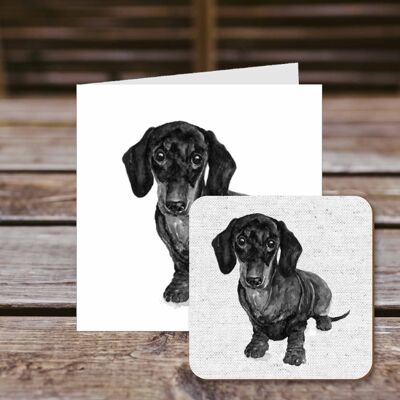 Tarjeta de felicitación de posavasos, Danny, Dachshund, tarjeta de felicitación 100% reciclada con posavasos de calidad brillante para bebidas.