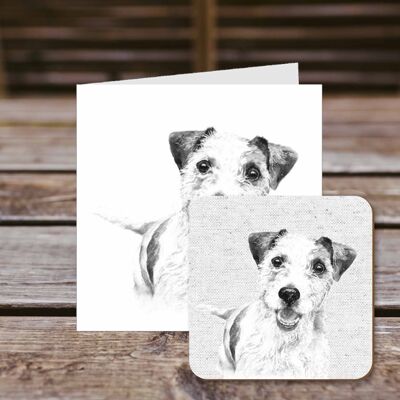 Coaster greetings card, Harvey, Jack Russell Terrier, 100% Recycled greetings card with quality gloss drinks coaster.