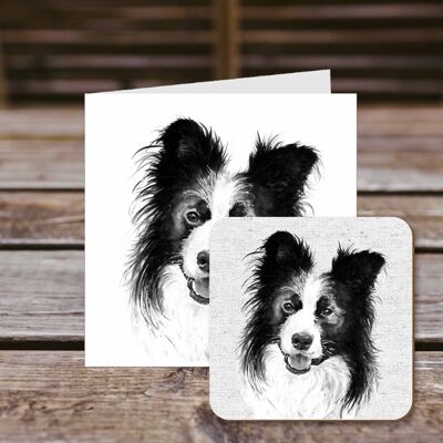 Coaster greetings card, Howard, Border Collie, 100% Recycled greetings card with quality gloss drinks coaster.