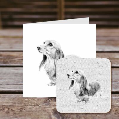 Carte de vœux sous-verre, Lily, Teckel, carte de vœux 100 % recyclée avec sous-verre brillant de qualité.