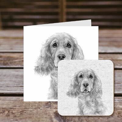 Coaster greetings card, Mimi, Cocker Spaniel, 100% Recycled greetings card with quality gloss drinks coaster.