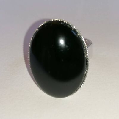 Bague argentée noire 1