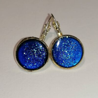 Boucles d'oreilles bleu pailleté 1