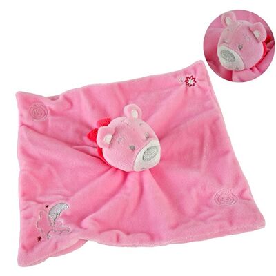 Baby Kuscheltuch Bär, auch Handpuppe aus Plüsch Pink/Rosa (B/H) 28x28cm