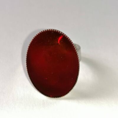 Bague argentée rouge feu